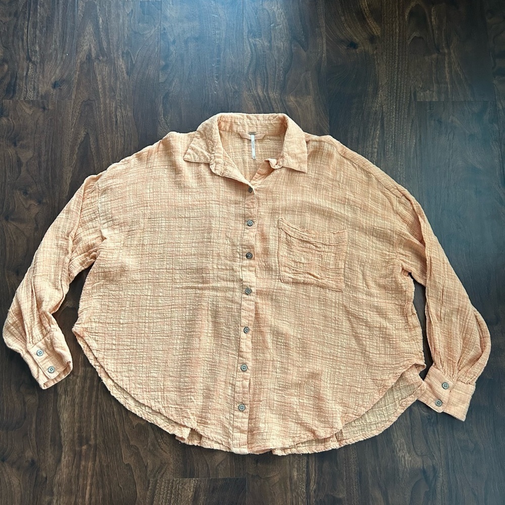 Free People Gauzy Long Sleeve Button Down Oversized Shirt 
Size XS